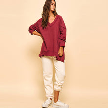 Berry V Neck Pullover Sweatshirt
