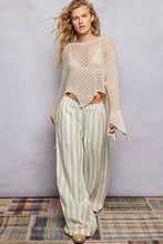 Cream Round Neck Crochet Raw Edge Solid Knit Top