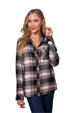 Jet Black Long Sleeve One Pocket Plaid Top