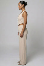 Button Vest with Adjustable Back Tie & Wide Leg Pants Sets: Black / S