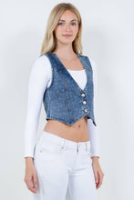 Dark Wash Rhinestone Cropped V Neck Denim Vest