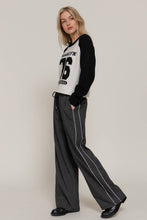 Black Waist Band with String Check Woven Long Pants