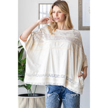 Cream Washed Lace Contrast Boxy Loose Oli+Hali Top