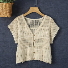 Beige Crosa - Hollow-Out Knit Short-Sleeve Cardigan