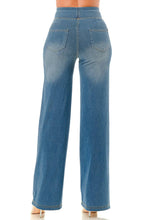 Medium Denim Ultra soft light weight flare baggy jeans with pull on waist