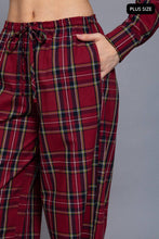 Wine Navy Wide Leg Plaid Woven Pants