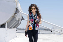 Denim Vest with Floral Embroidery