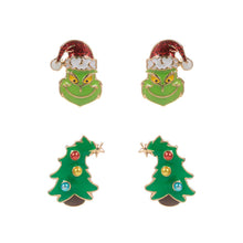 Red Christmas Grinch Green Monster Stud Earring Set