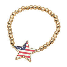 Enamel American USA Flag Star Charm Beaded Stretch Bracelet