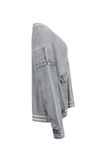 Grey Denim Knit Sweater with Denim Contrast