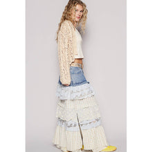 Denim Multi Floral print woven ruffle POL skirt