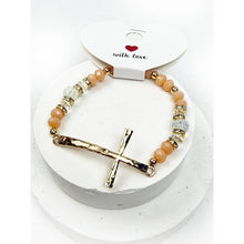 Hammered Cross Bead Stretch Bracelet: MIX COLOR / ONE(12)