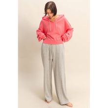 Taffy Pink V-Neck Drawstring Detail Long Sleeve Crop Hoodie