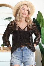 Black Front Drawstring Crochet Top
