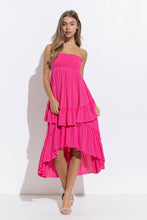 Fuchsia Smocked Chevron Ruffle Layered Two Way Dress Skirt