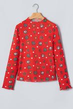 Fiery Red Christmas Polka Dot Sheer Mesh Long Sleeve Top
