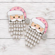 Gold Pearl Fringe Beard Enamel Santa Earrings