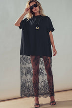 Black Mixed-Media T-Shirt Dress with Sheer Lace Skirt