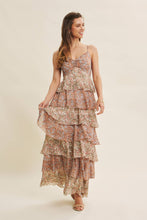 Clay Multi Romantic Story Cascasing Teired Ruffle Smocked Maxi Dress
