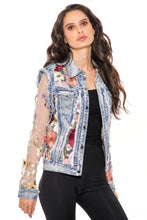 Denim Lace Jacket with Floral Embroidery