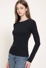 Black Long Sleeve Round Neck Rib Knit Top