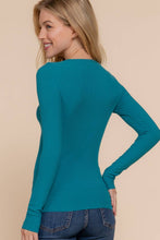 Teal Long Sleeve Crew Neck Rayon Rib Knit Top