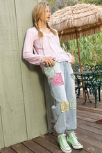 Blush Long sleeve contrast floral lace crochet detail v-neck POL top