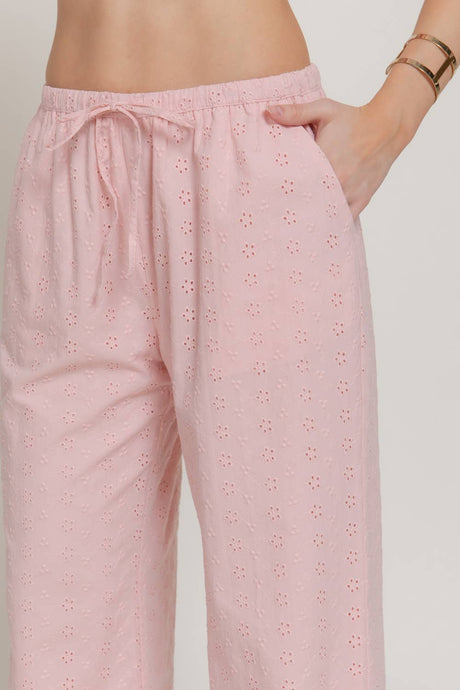 Blush Eyelet Woven Long Pants