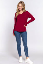 Ruby Burgundy Long Dolman Sleeve V-neck Rayon Span Jersey Top