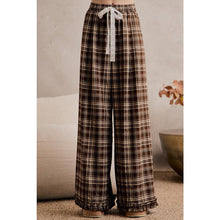 Brown Plaid Check Wide Leg Pants