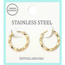 Silver Stainless Steel Twisted Small Huggie Hoop Earrings