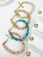 Lavender Hammered Cross Crystal Mix Beads Bracelet