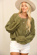 Terra Moss Pullover With Exaggerated Ruching Sleeves