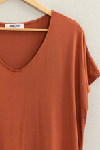 Baked Clay V Neck Dolman Short Sleeve Top