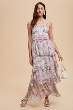Peach Lavender Floral Ruffled Maxi Dress