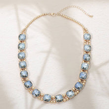 Gold Saphire Square Faceted Stone Bezel Link Evening Necklace