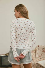 Ivory Multi Floral Snap Front Long Sleeve Waffle Knit Top