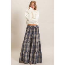 Blue Tiered Plaid Wide-Leg Pants