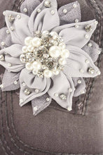 Rose Floral Bejeweled Bling Glitz Distressed Cap, Adjustable: