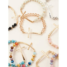 Lavender Hammered Cross Crystal Mix Beads Bracelet