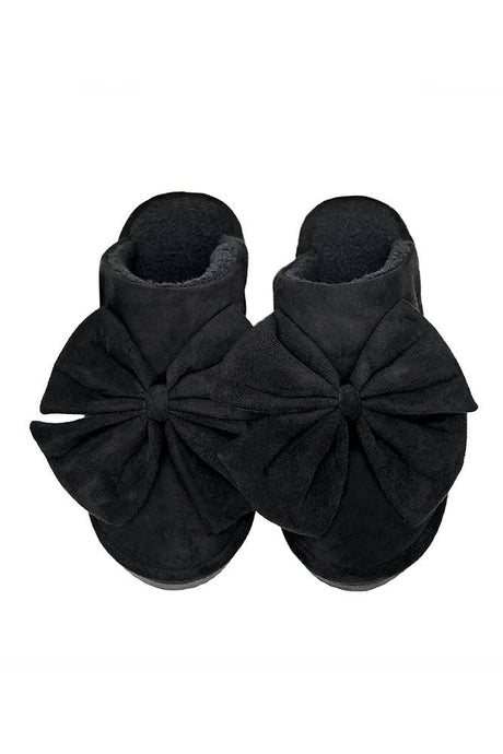 C.C Faux Suede Bow Slippers: Black
