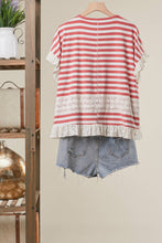 Red Striped Mello Top with Lace Trim