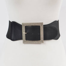 Black Silver Rhinestone Buckle Elastic Belt