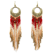 Crescent Flowers Chandelier Fringe Long Seed Bead Earrings: Black