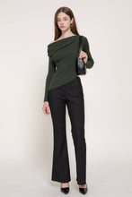 Dusk Green Long Sleeve Asymmetric Gathered Sweater