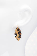 Cheetah Grey Genuine Leather Banana Leaf Earrings
