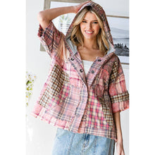 Pink Washed Plaid Mix Button Down Oli+Hali Hoodie