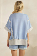 Sky Blue Oversize Reverse Contrast Banded J.Her Top
