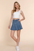 Medium Blue Pleated Mini Denim Skirt