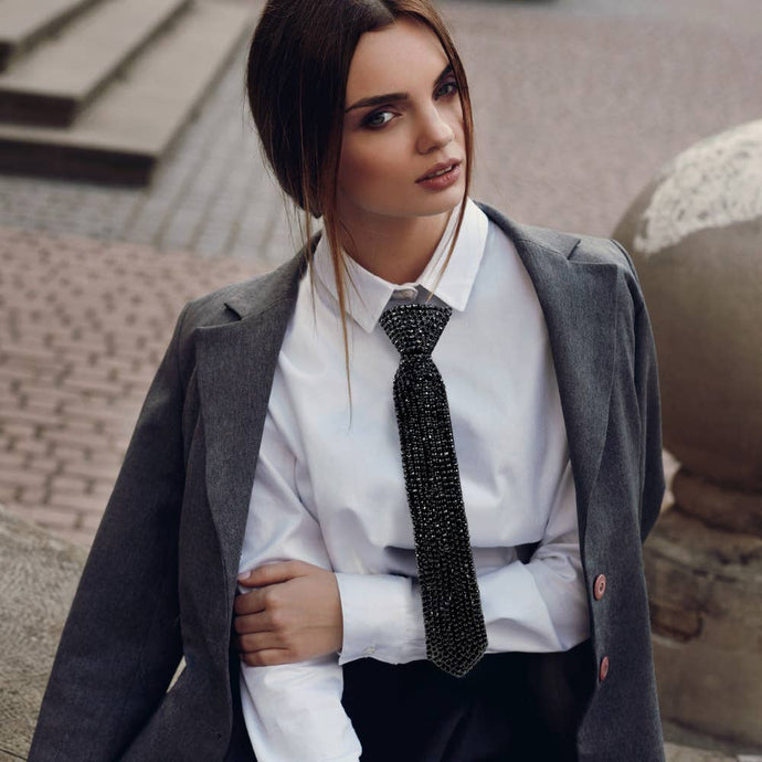 Black Bling Neck Tie Necklace